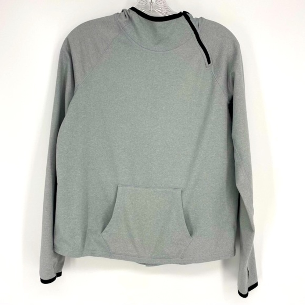 Zella Girls Gray With Black Trim Pullover Hoodie Long Sleeve Thumb Holes 14/16